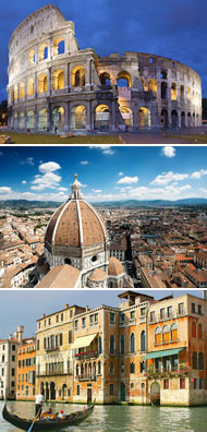 Top: Rome<br>Middle: Florence<br>Bottom: Venice
