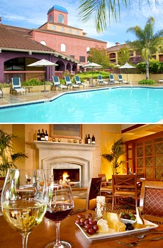 Top: Pool area <br>Bottom: Bacchus Restaurant & Wine Bar on site<br>