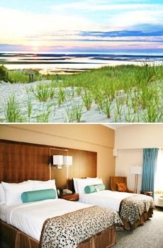 Top: Cape Cod beach<br>Bottom: Guest room