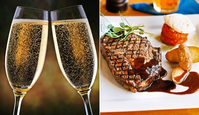 £29 -- Steak Dinner for 2 w/Bubbly in French Bistro, Reg £62